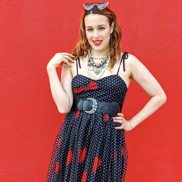 NWT Heart Polka Dot Party Midi Dress S:Small-Med - Picture 2 of 14
